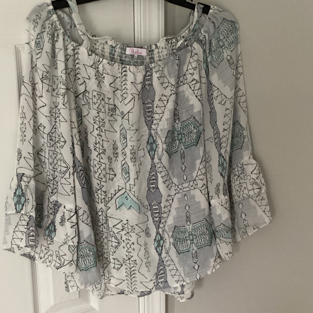 Parker Abstract Print Blouse in Gray and Green